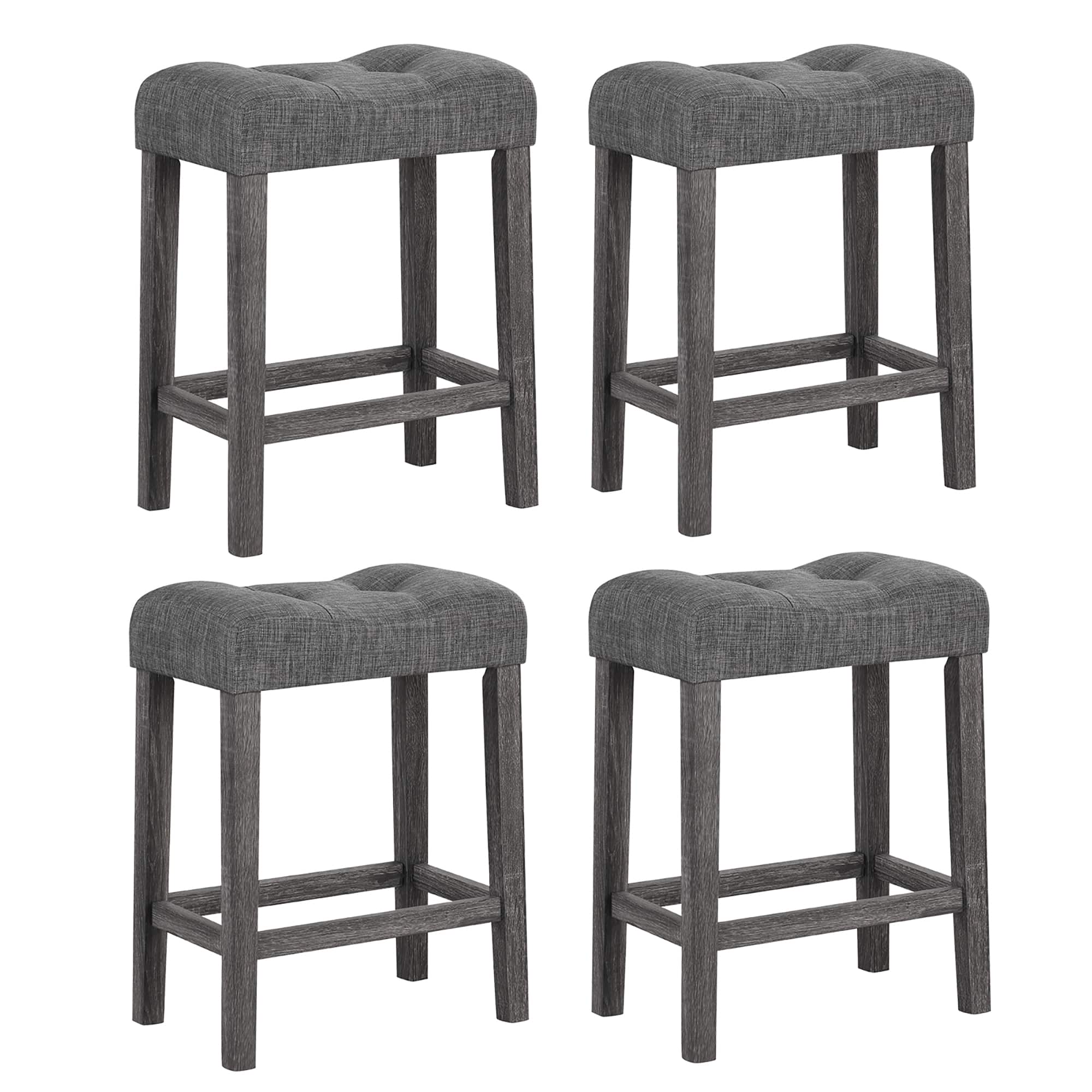 Gymax - 24'' Saddle Bar Stools Set of 4 w/ Footrest Rubber Wood Frame for Kitchen Island - Gray price history on PriceWatchPro