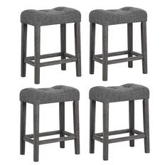 Front. Gymax - Gymax 24'' Saddle Bar Stools Set of 4 w/ Footrest Rubber Wood Frame for Kitchen Island - Gray.