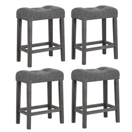 Gymax - 24'' Saddle Bar Stools Set of 4 w/ Footrest Rubber Wood Frame for Kitchen Island - Gray