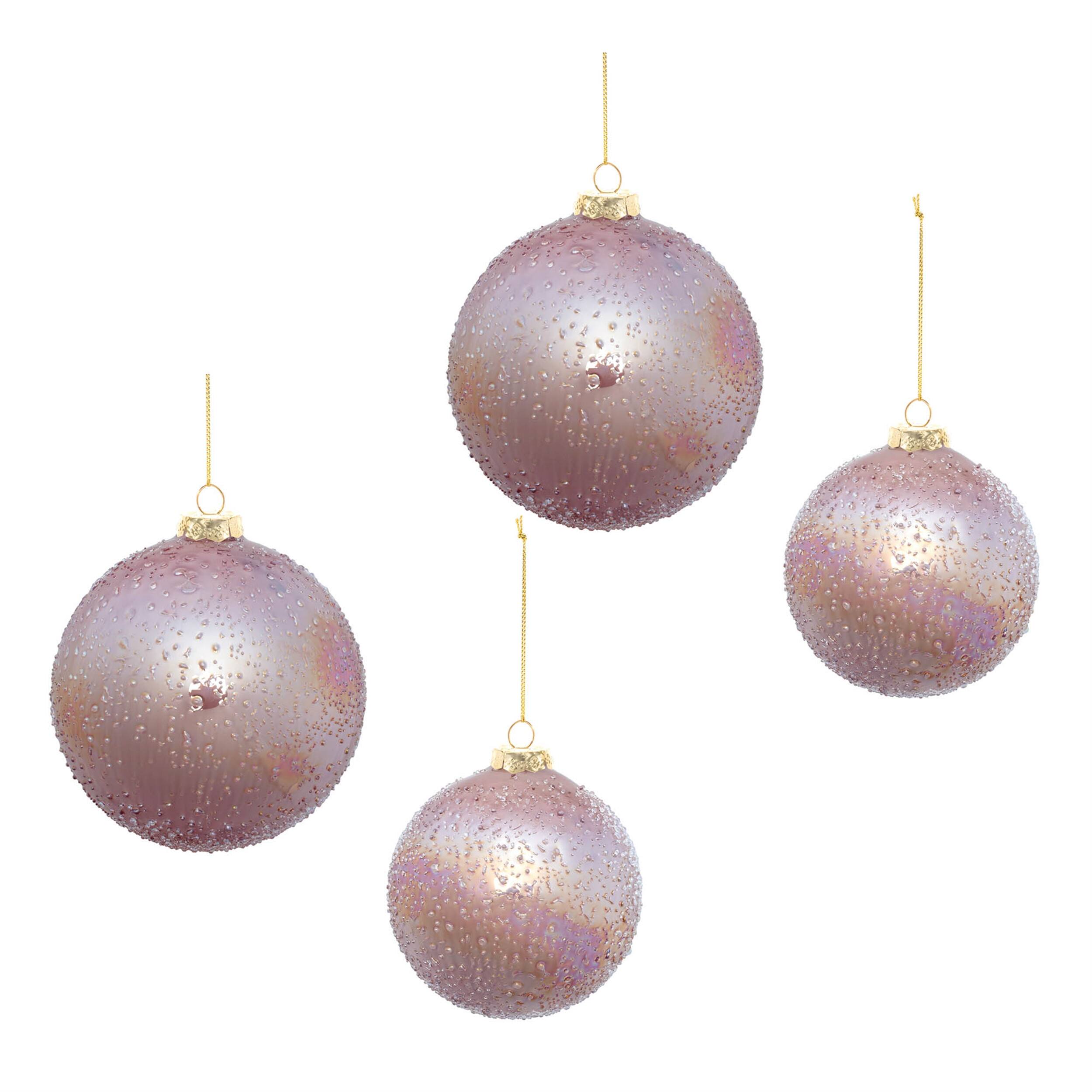 Alt View 2. BreeBe - Iridescent Beaded Glass Ornament (Set of 4) - Pink.