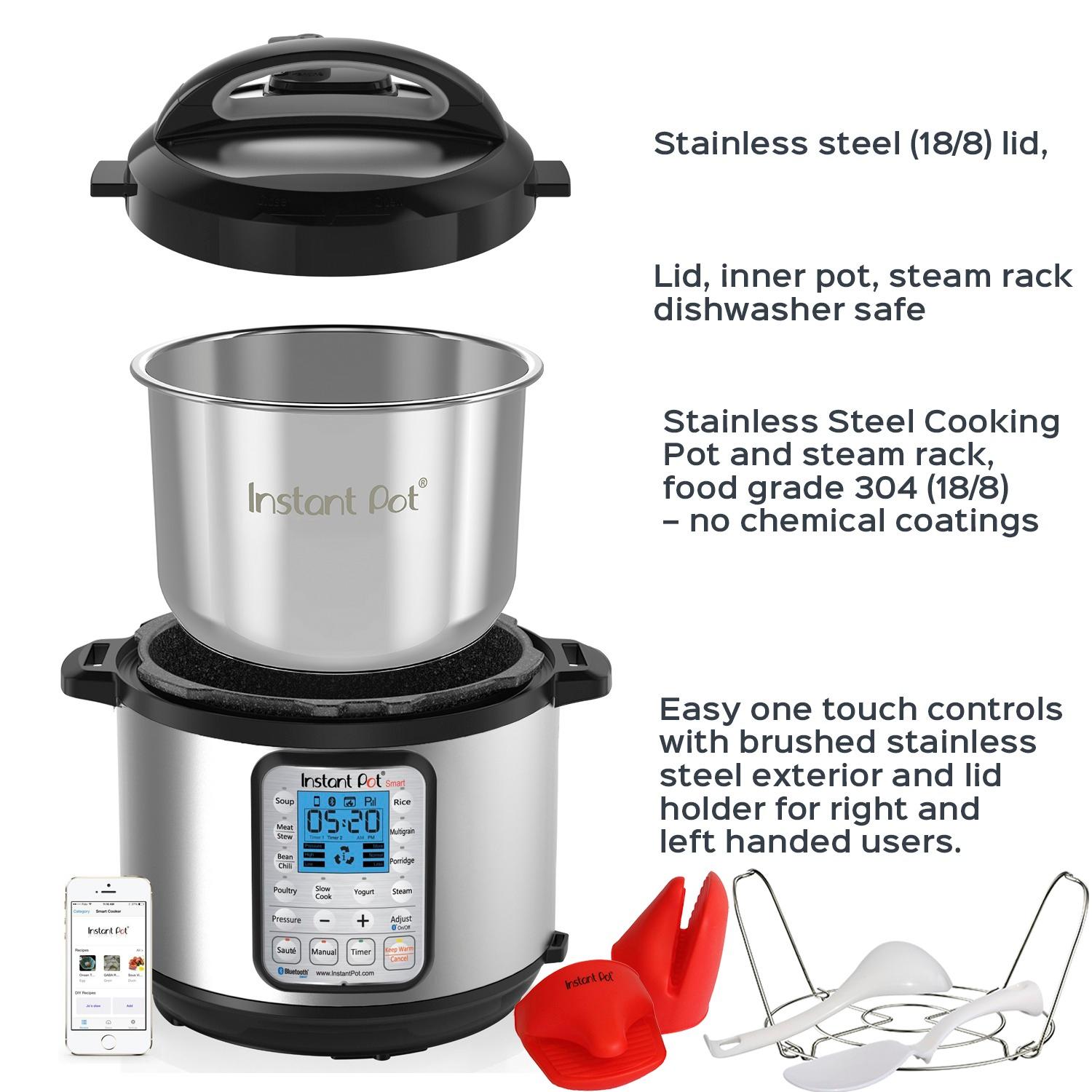 Best Buy: Instant Pot 6-Quart Bluetooth Enabled Pressure Cooker brushed stainless  steel IP-SMART60