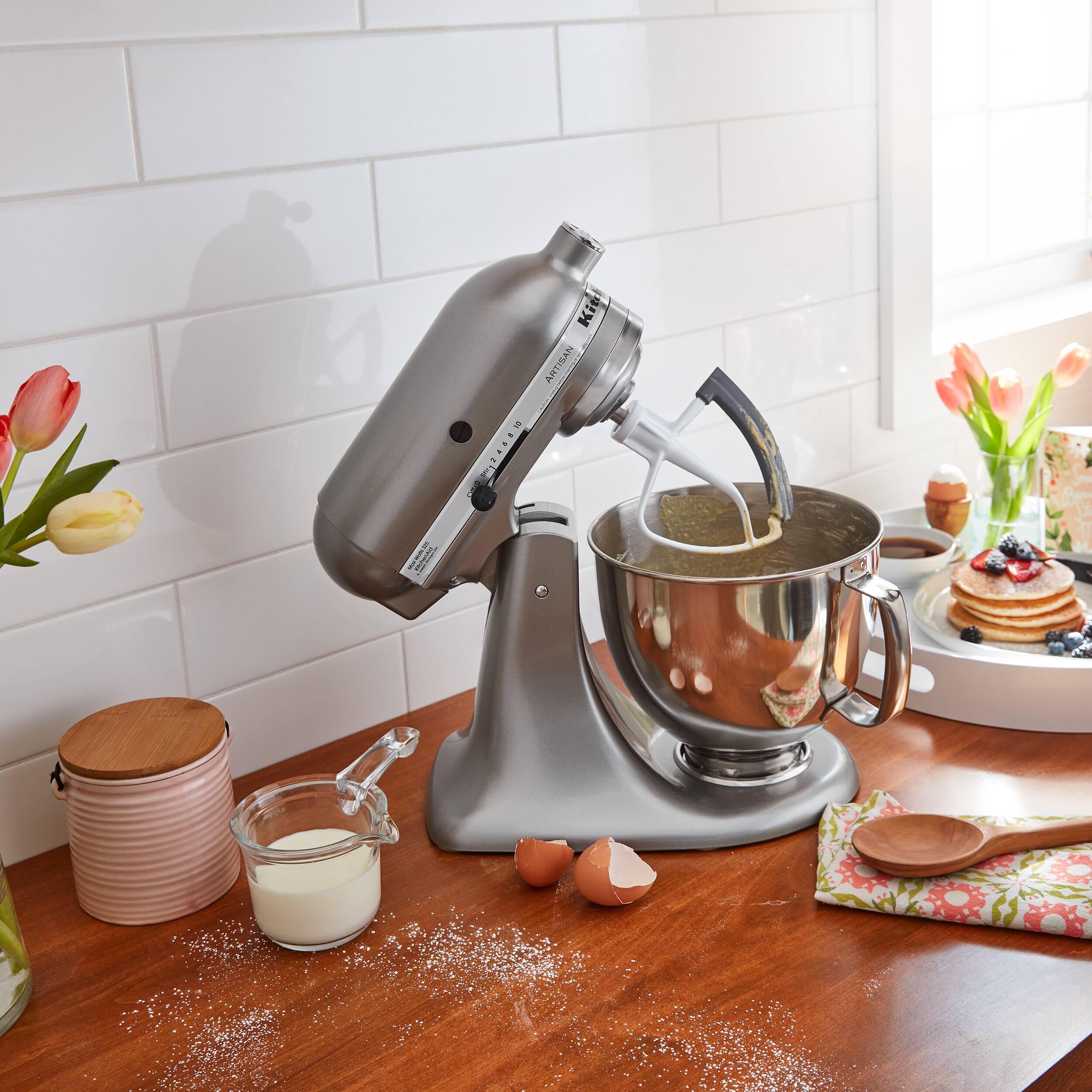 Alt View 40. KitchenAid - KitchenAid Artisan Series 5 Quart Tilt-Head Stand Mixer with Flex Edge Beater Value Bundle - KSM150FECU - Contour Silver.