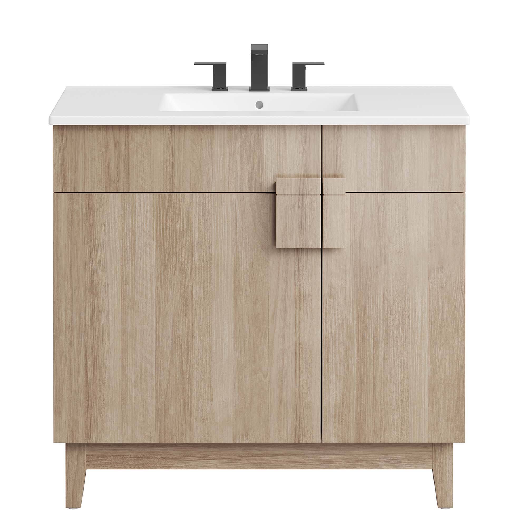 Alt View 4. Modway - Miles Bathroom Vanity Basin Included by Modway - White Oak.