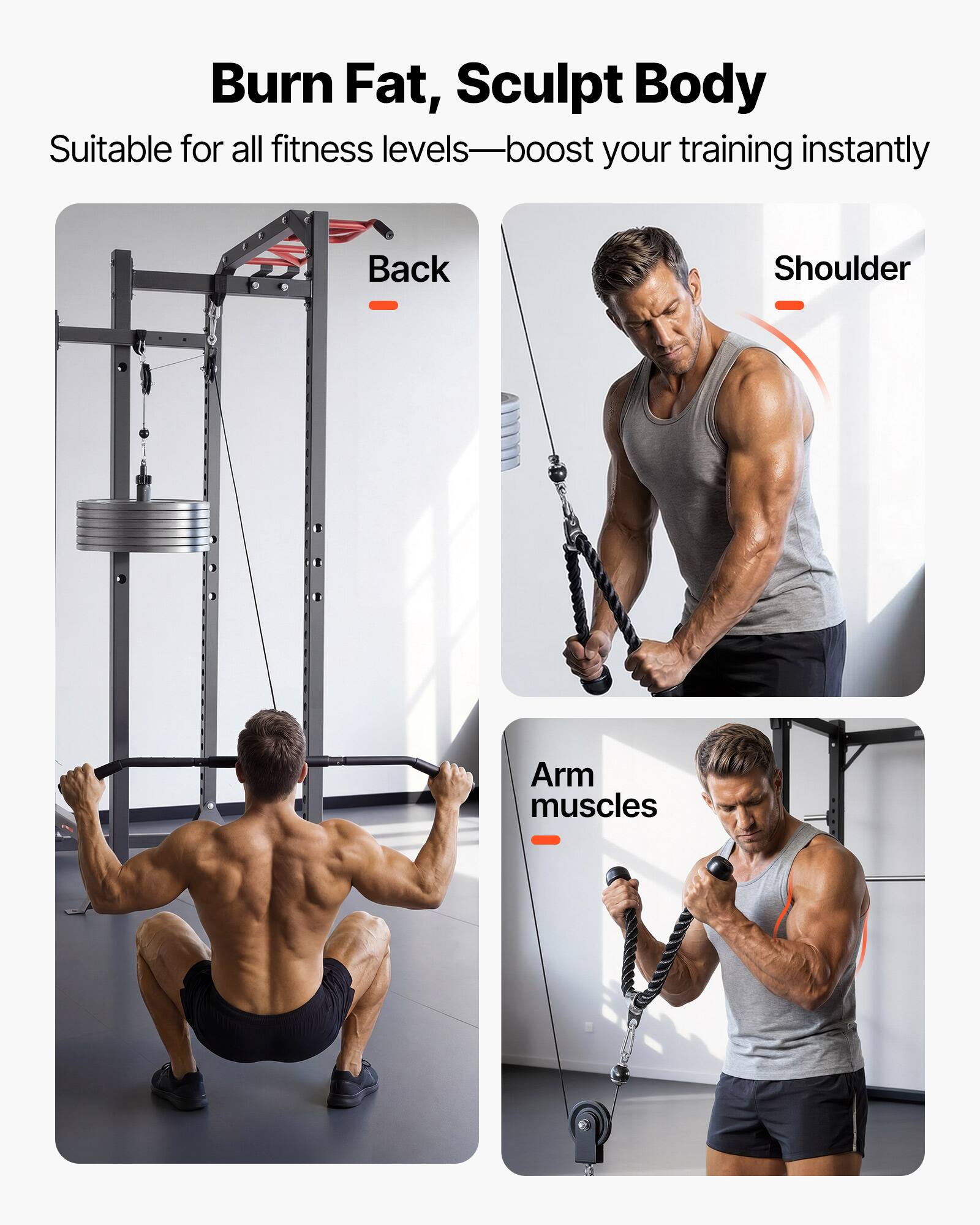 Burn Fat, Sculpt Body  
Suitable for all fitness levels—boost your training instantly  

Back  
Shoulder  
Arm muscles
