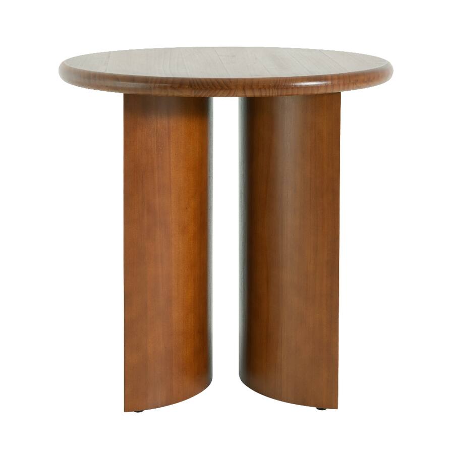 Loheer Finish Pine Wood Round Side Table with Fan Shaped Legs Mid ...