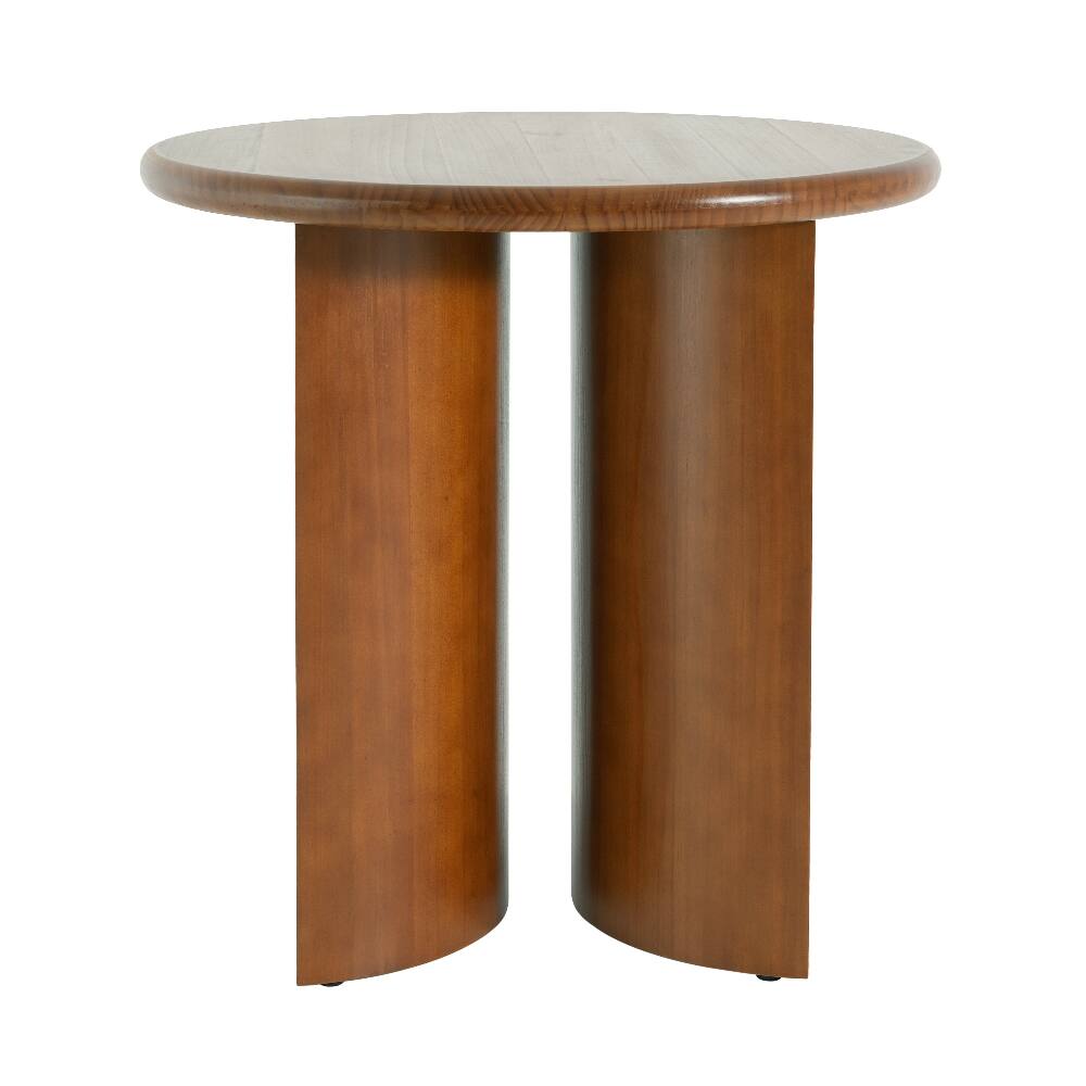 Loheer Finish Pine Wood Round Side Table with Fan Shaped Legs Mid ...