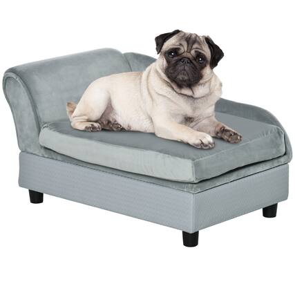 Front. Pawhut - Luxury Dog Couch with Hidden Storage, Small Dog Sofa Bed with 2" Soft Foam, Puppies & Little Breeds - Light Gray.