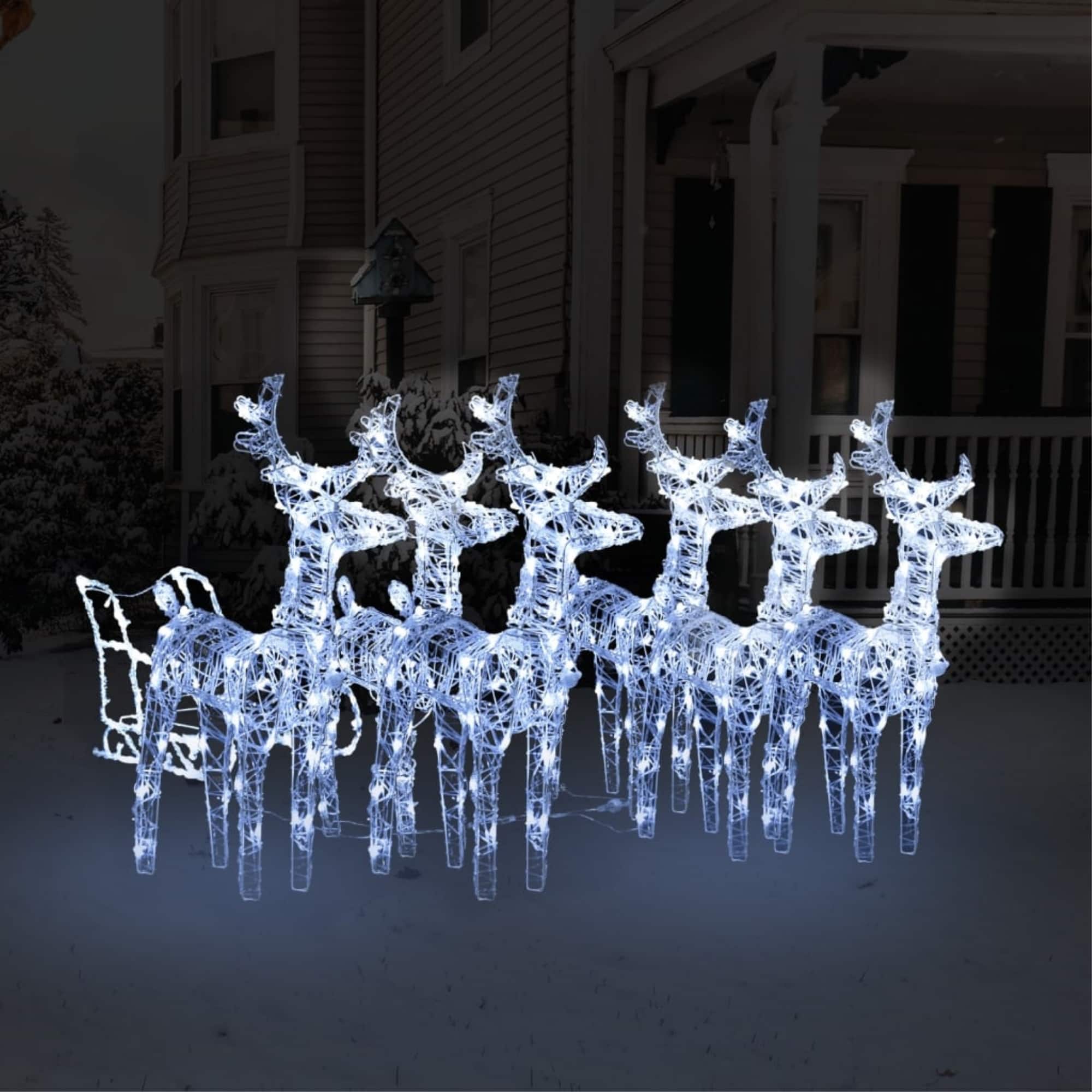vidaXL - Reindeers & Sleigh Christmas Decoration 320 LEDs Acrylic - Cold White