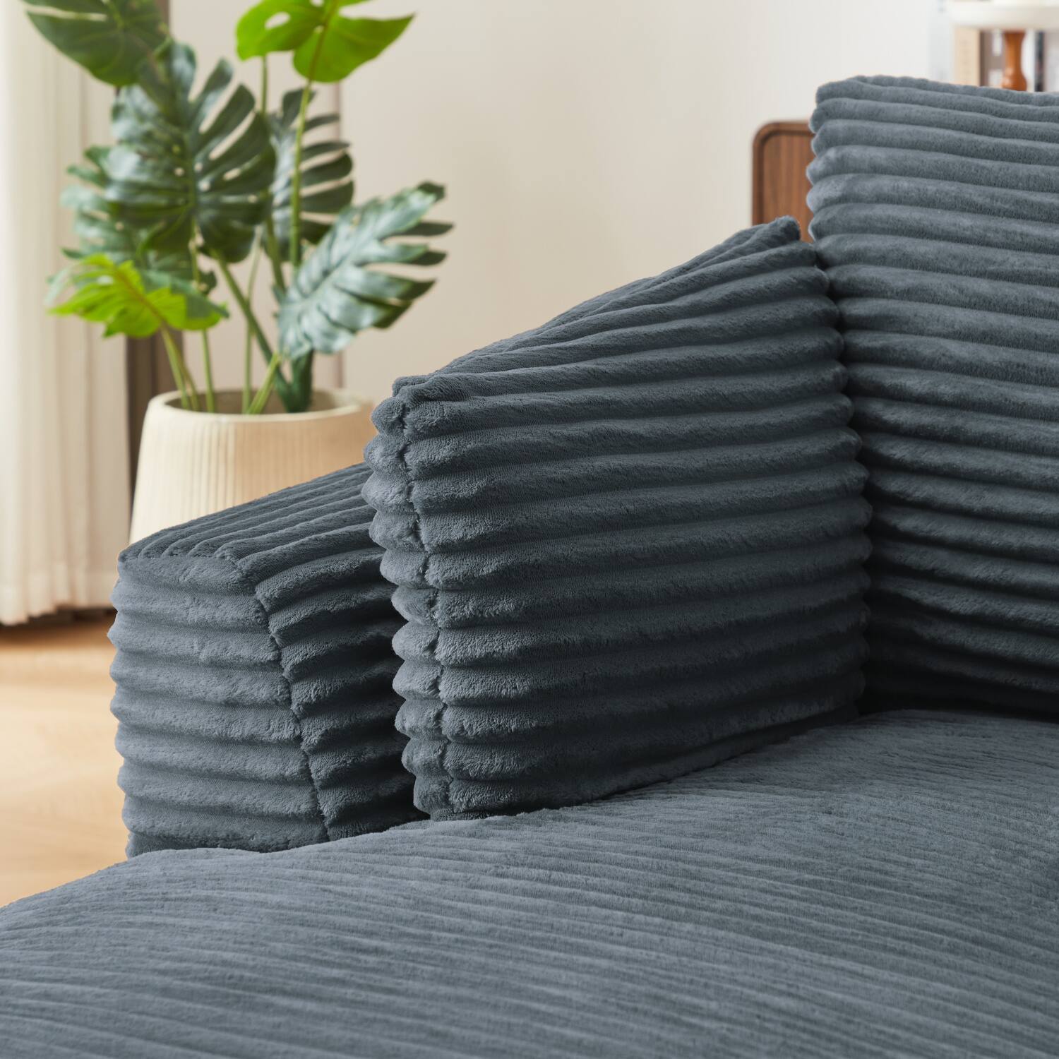 Alt View 4. Z-Edge - Corduroy sleeper sofa couch, no assembly needed, Perfect for Living Room/Dorm/Apartment - Dark Grey - Dark Grey.