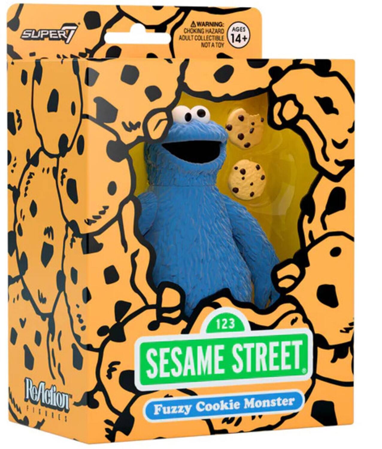 SUPER!  
WARNING: CHOKING HAZARD - ADULT COLLECTIBLE 14+ - NOT A TOY  
123 SESAME STREET  
Fuzzy Cookie Monster