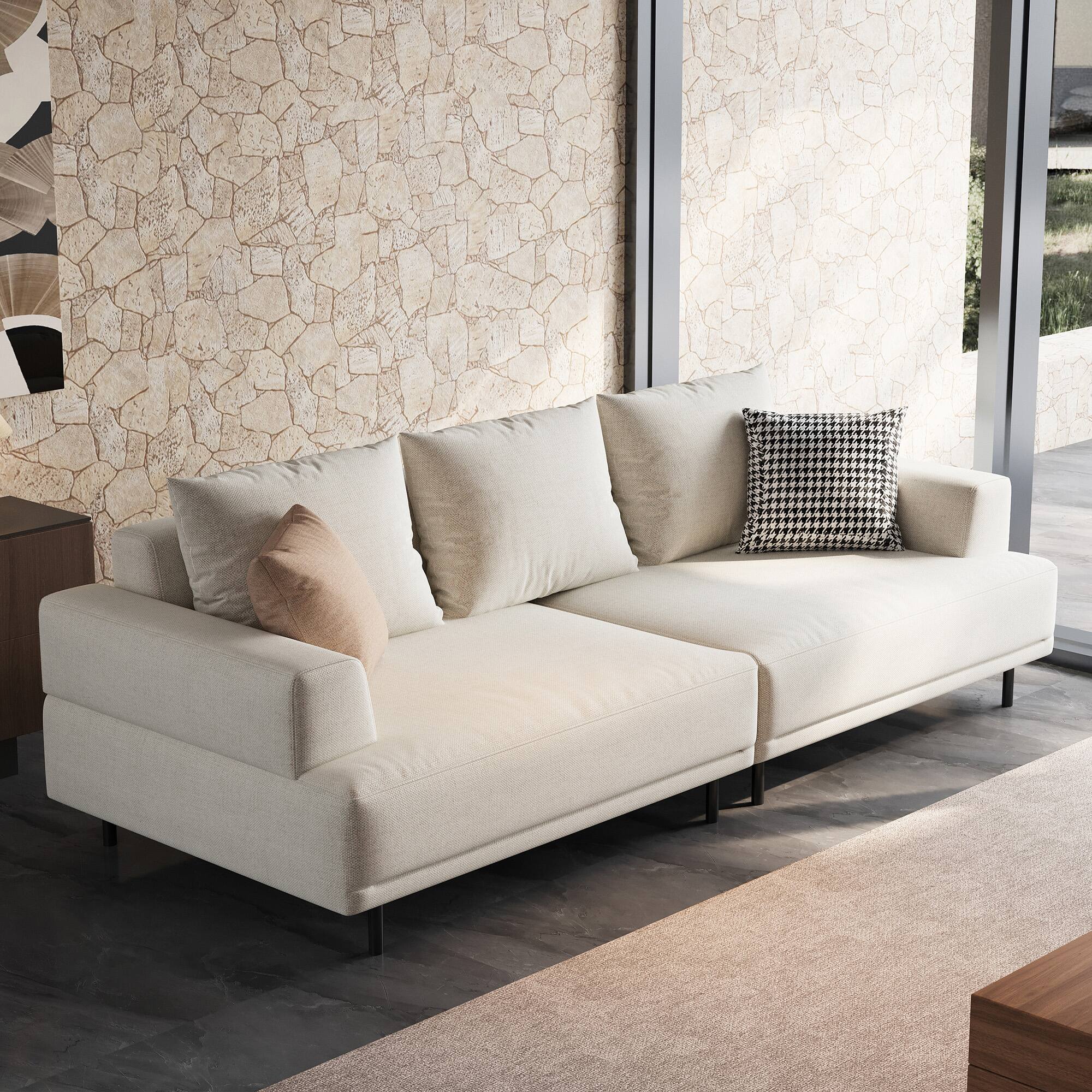 Angle. luck idea - 82.67" Breathable Cotton-Linen Fabric Sofa,couch, Solid Wood Frame, High-Elastic Sponge Seat Cushion - Light Beige.