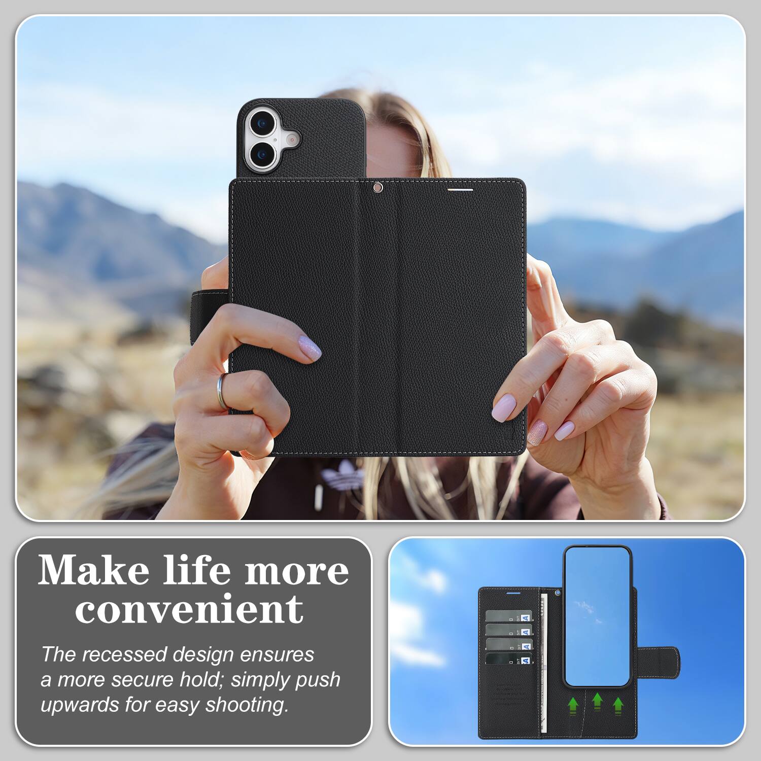 Make life more convenient

The recessed design ensures a more secure hold; simply push upwards for easy shooting.