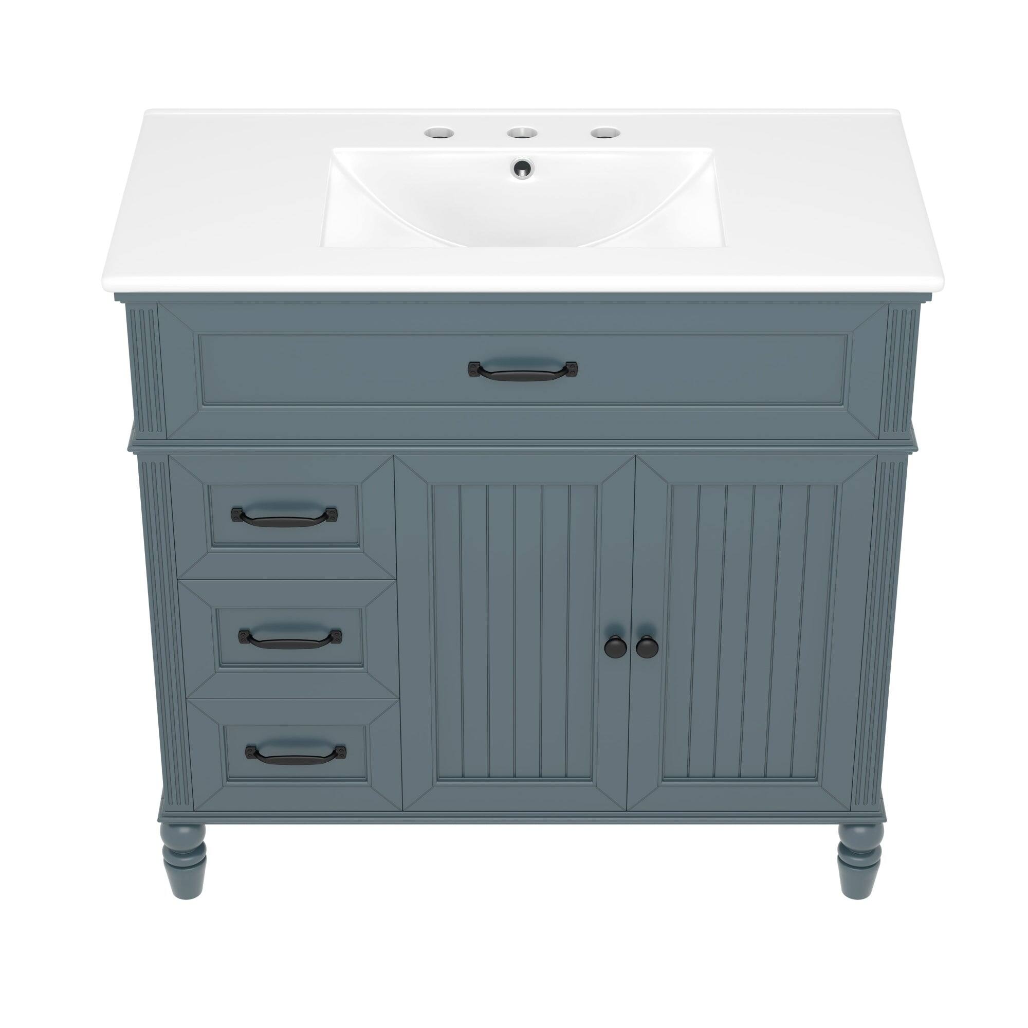 Angle. Boyel Living - 36 Inch Bathroom Vanity with Sink Blue Cabinet with Drawers Solid Frame and MDF Board One Package - Blue.