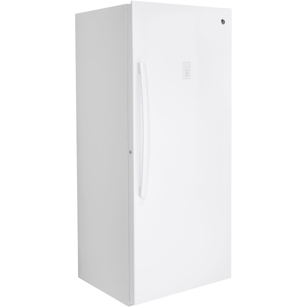 Left View: GE - 21.3 Cu. Ft. Frost-Free Upright Freezer - White