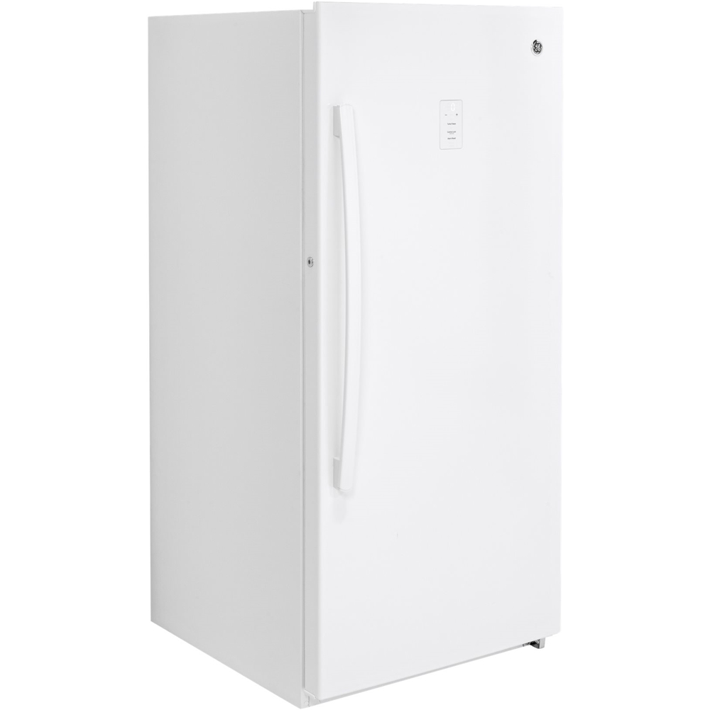 Left View: GE - 21.3 Cu. Ft. Frost-Free Upright Freezer - White