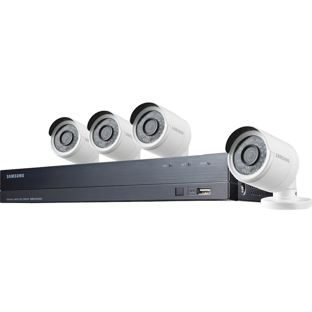 Samsung - 4-Channel, 4-Camera Outdoor Wired 1080p 1TB DVR Surveillance System