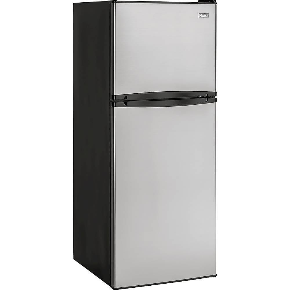 Angle. Haier - 9.8 Cu. Ft. Top-Freezer Refrigerator - Stainless Steel.
