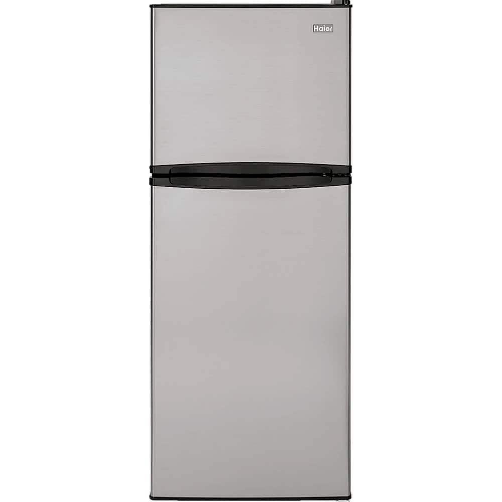 Front. Haier - 9.8 Cu. Ft. Top-Freezer Refrigerator - Stainless Steel.