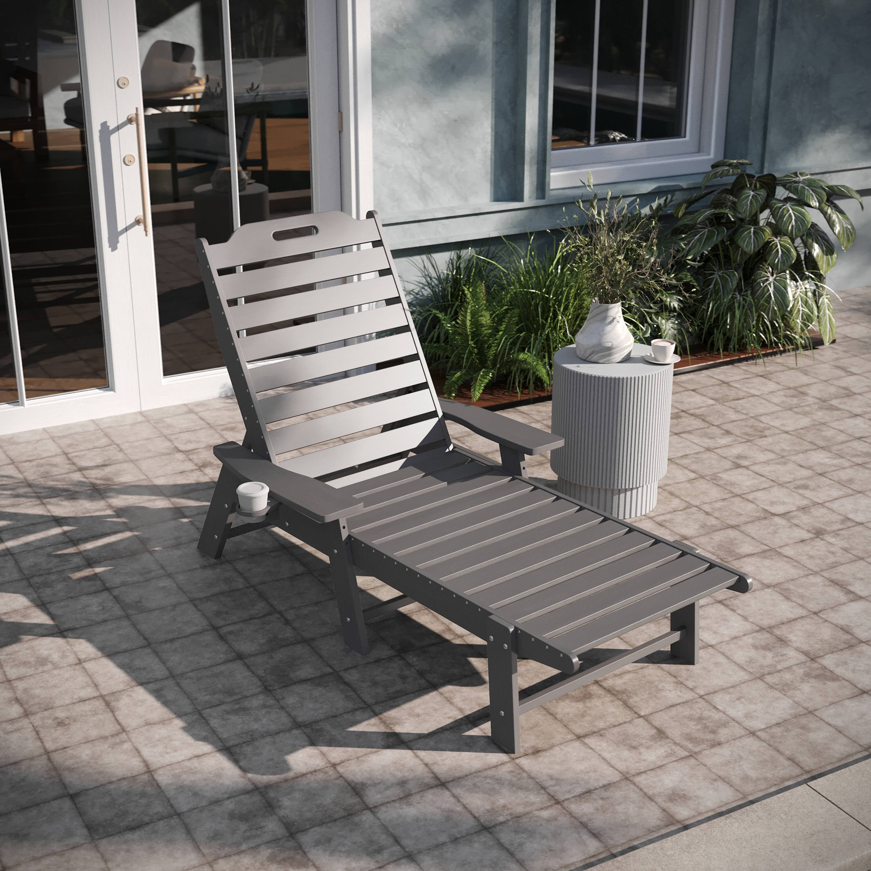 Alt View 3. Emma + Oliver - Ventura Poly Resin Adjustable Adirondack Lounger with Swivel Cup Holder for Indoor/Outdoor Use - Gray.