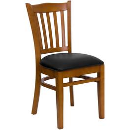 Flash Furniture - HERCULES Series Vertical Slat Back Cherry Wood Restaurant Chair - Vinyl Seat - Black