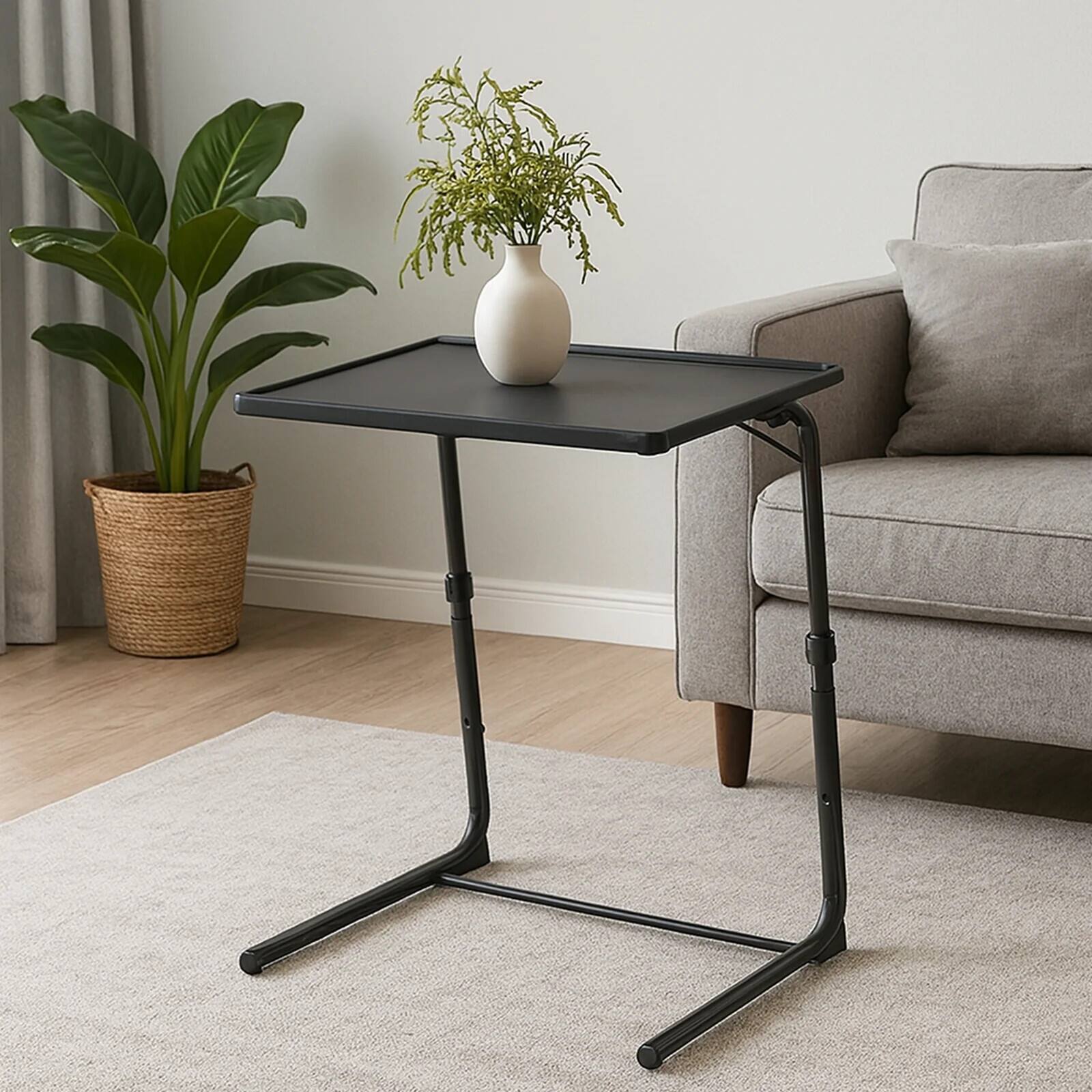 Alt View 1. HONGGE - Adjustable Folding TV Tray Table with Height and Angle Settings - Black.
