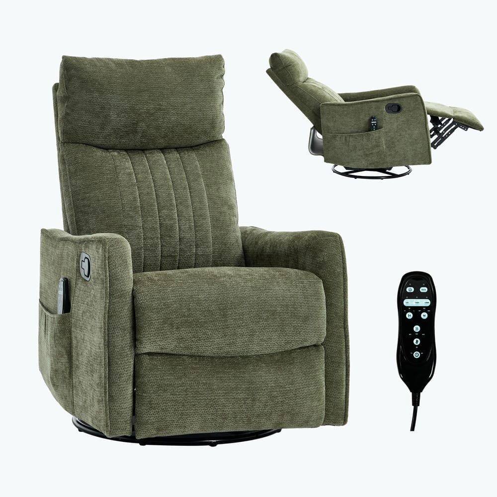 Alt View 7. Kadyn - Heat Massage Recliner Chair, 8 Vibration Modes & Lumbar Heat, Rocker Swivel, Manual Control, Antique Green - Green.