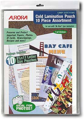 Front Standard. Aurora - 10-Pack Cold Lamination Pouches.