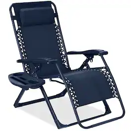 Best Choice Products - Monochromatic Zero Gravity Chair, Folding Patio Recliner w/Side Tray, Headrest - Navy