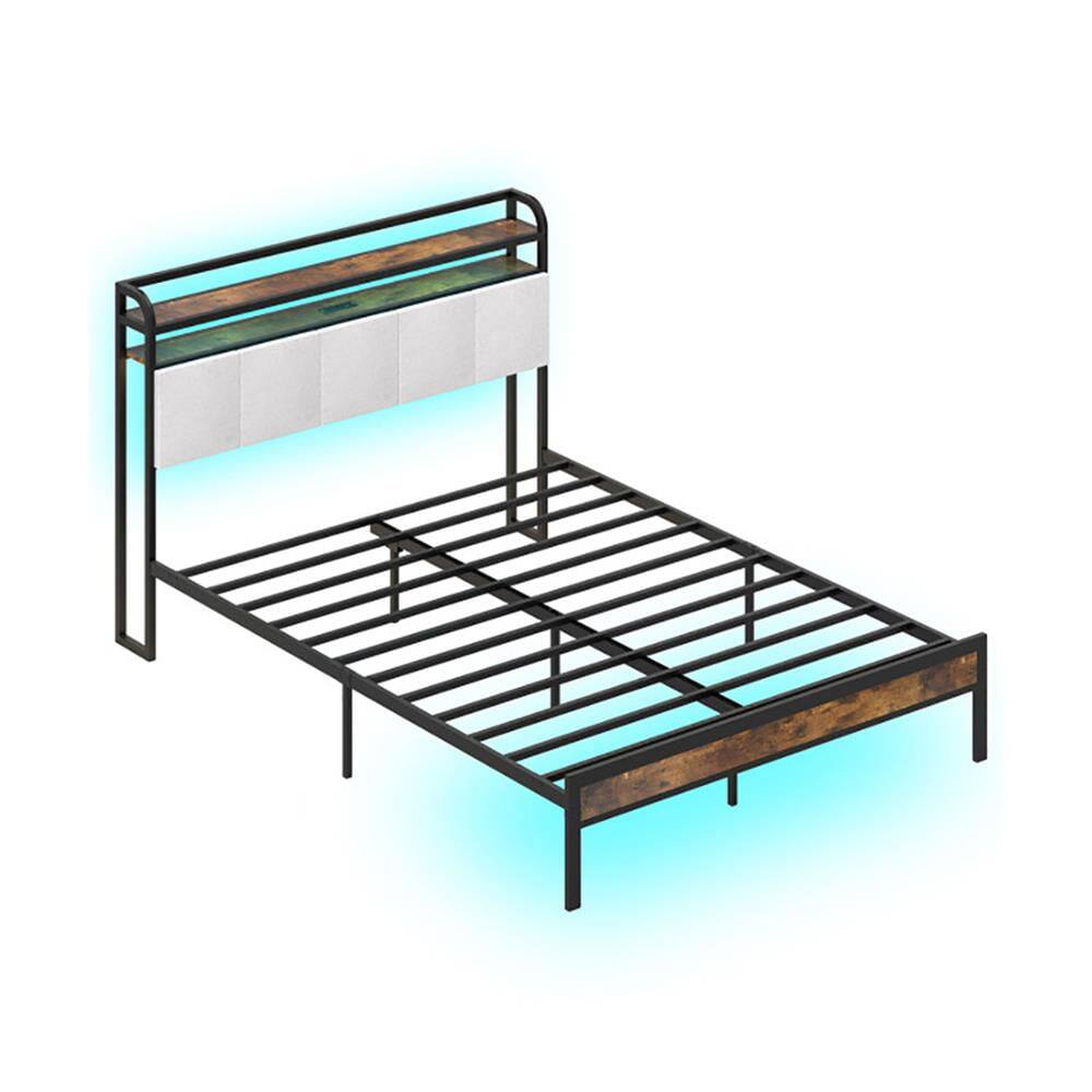 Alt View 6. Kadyn - Platform Bed Frame Bedroom Bed FrameTwinFullQueenKing Size Bed Frame with LED Light and Charging StationQueen Size - Black.