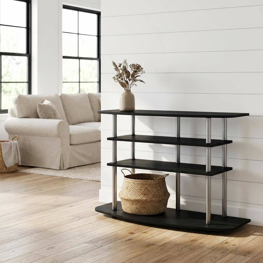 Alt View 1. FurniFact - Black Wood TV Stand for up to 46-inch Screens with 4-Tier Storage - Black.