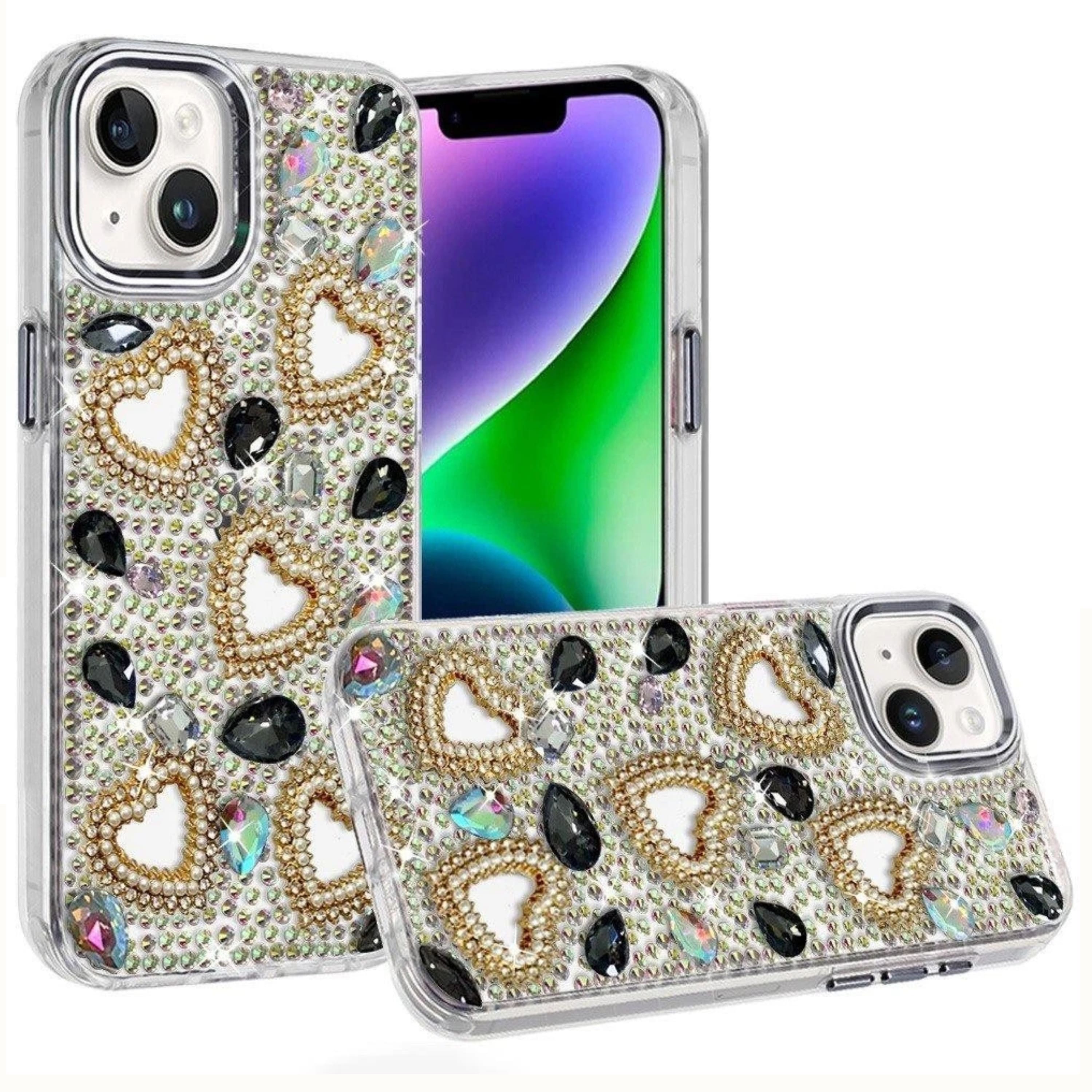 Kitcheniva - Full Bling Heart Rhinestone Case With Tempered Glass For iPhone 13 14 - Black price history on PriceWatchPro