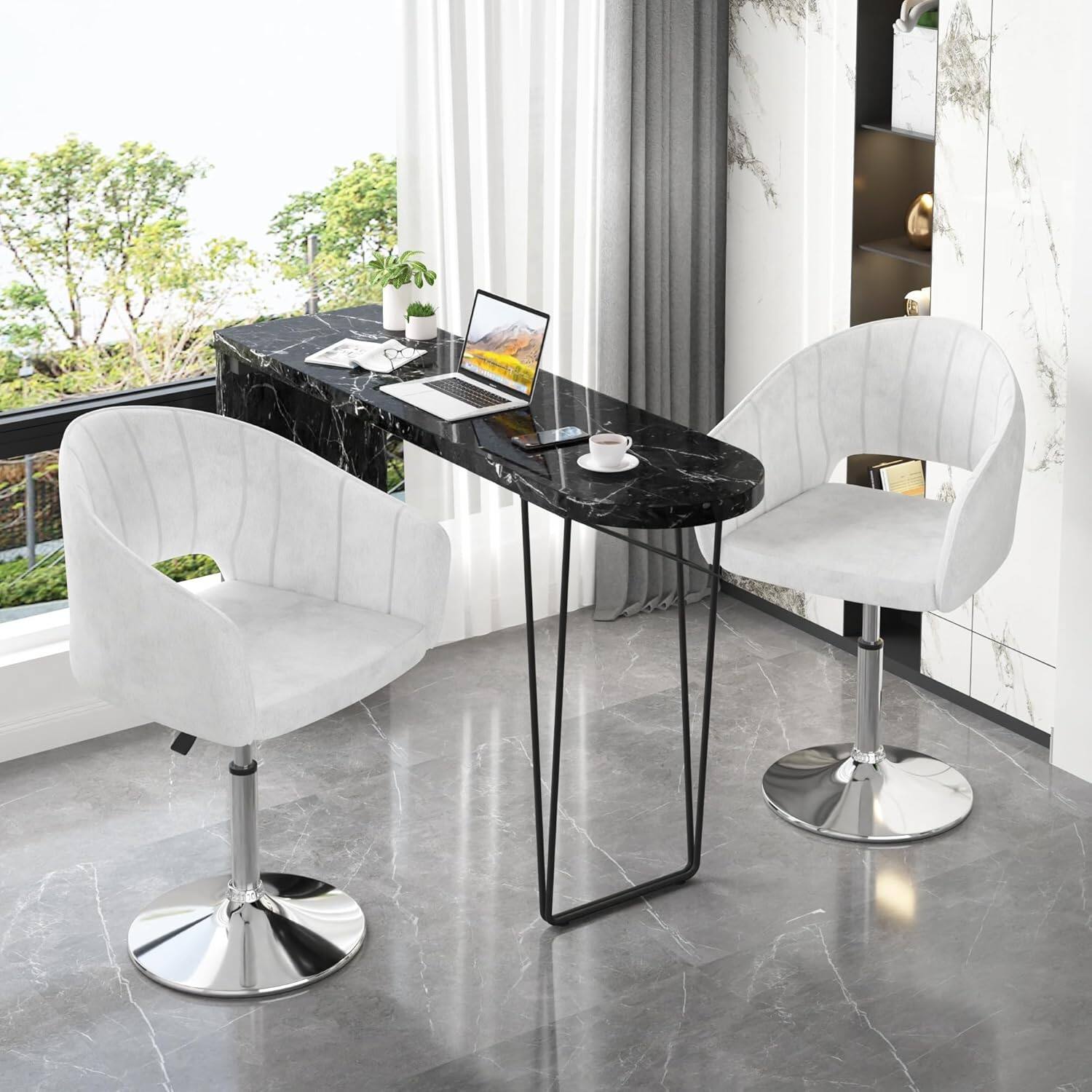 Alt View 2. Vecelo - Velvet Swivel Accent Chair with Adjustable Height - 360° Rotating Desk Chair & Vanity Stool, 330lbs Capacity - White.