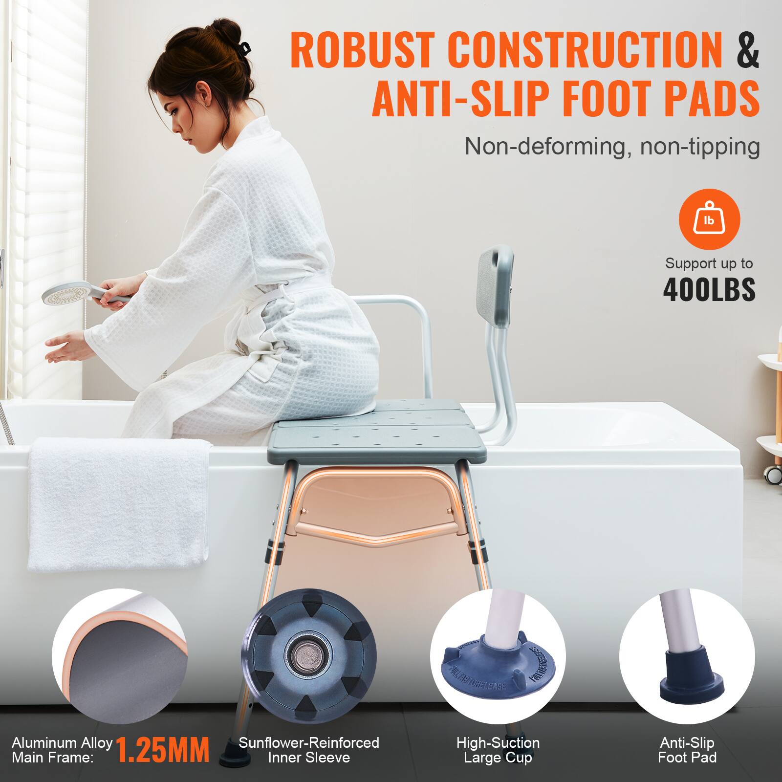 ROBUST CONSTRUCTION & ANTI-SLIP FOOT PADS
Non-deforming, non-tipping
Support up to 400LBS
Aluminum Alloy Sunflower-Reinforced Main Frame: 1.25MM
High-Suction Large Cup
Anti-Slip Foot Pad