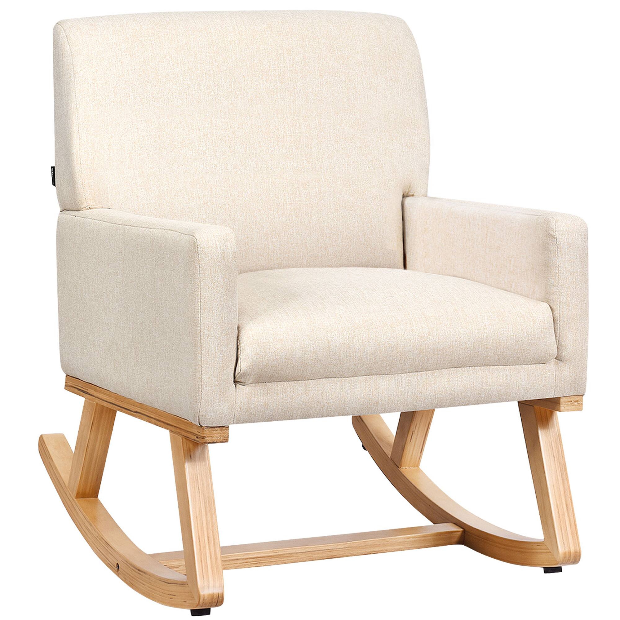 Front. Gymax - Gymax Mid Century Fabric Rocking Chair Upholstered Accent Armchair Lounge Chair Beige - Beige.