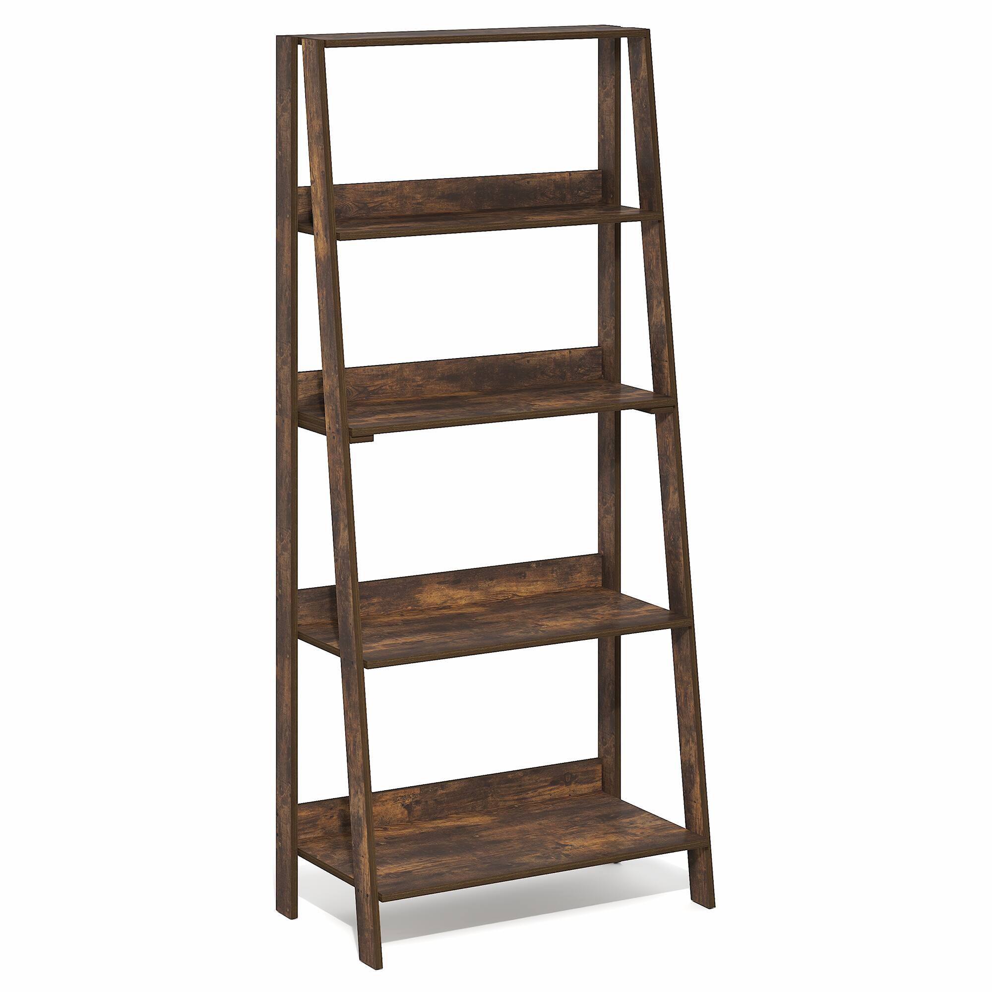 Alt View 5. Furinno - LADDER Book Shelf, 5-Tier Ladder Shelf, Open Frame Design Bookshelf, Standing Display Storage Shelves, 13 x 23.6 x 53.5 - Amber Pine.