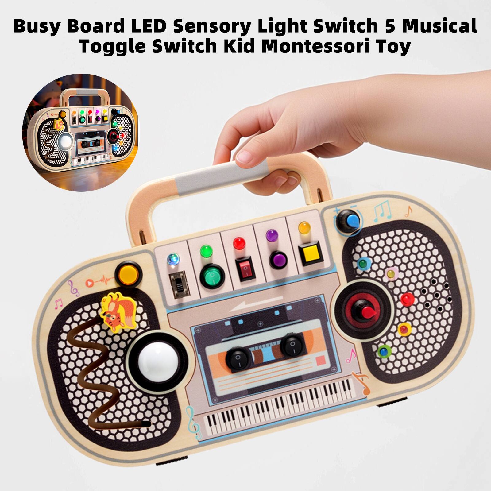Busy Board LED Sensory Light Switch 5 Musical Toggle Switch Kid Montessori Toy