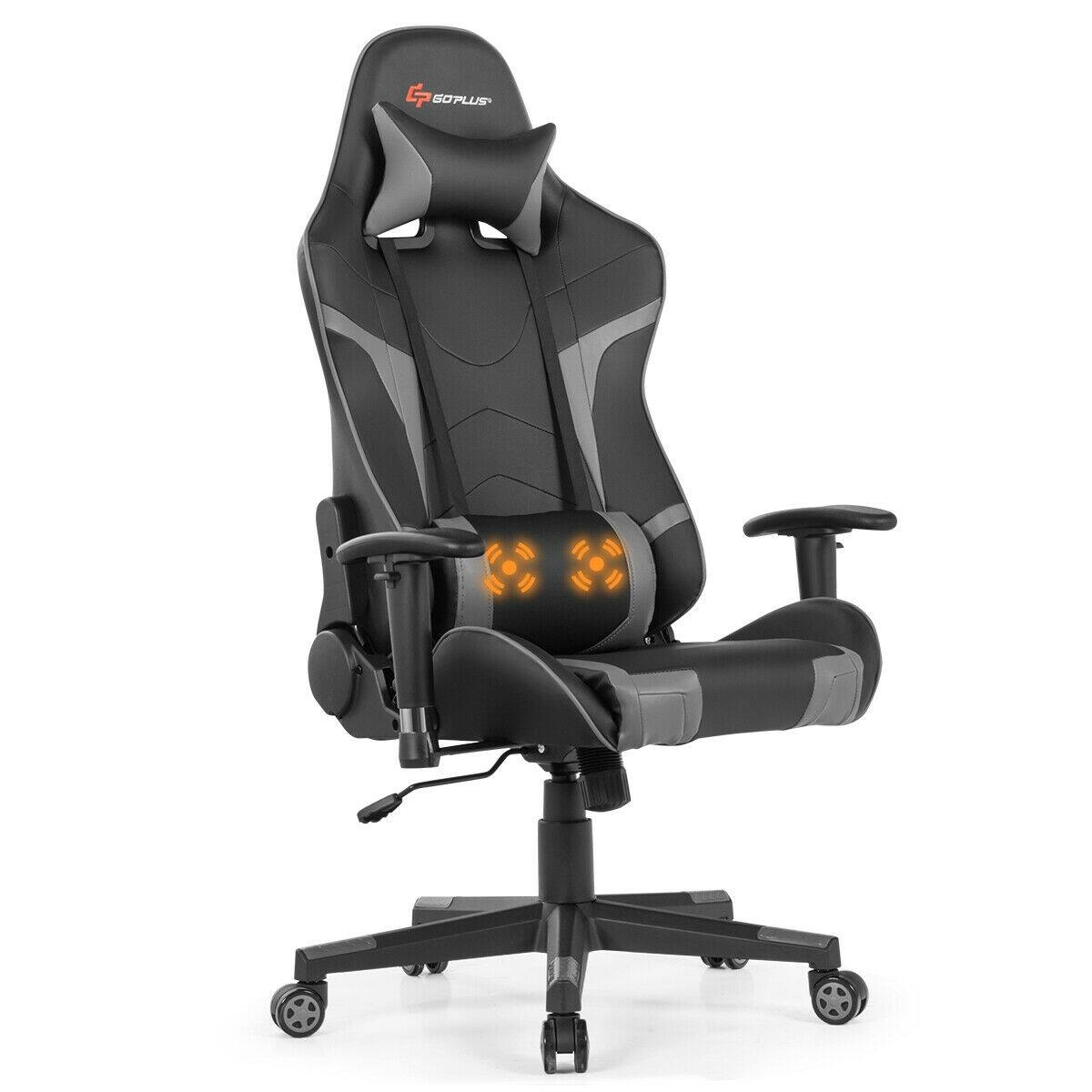 Alt View 1. WELLFOR - Reclining Swivel Massage Gaming Chair with Lumbar Support - Gray.