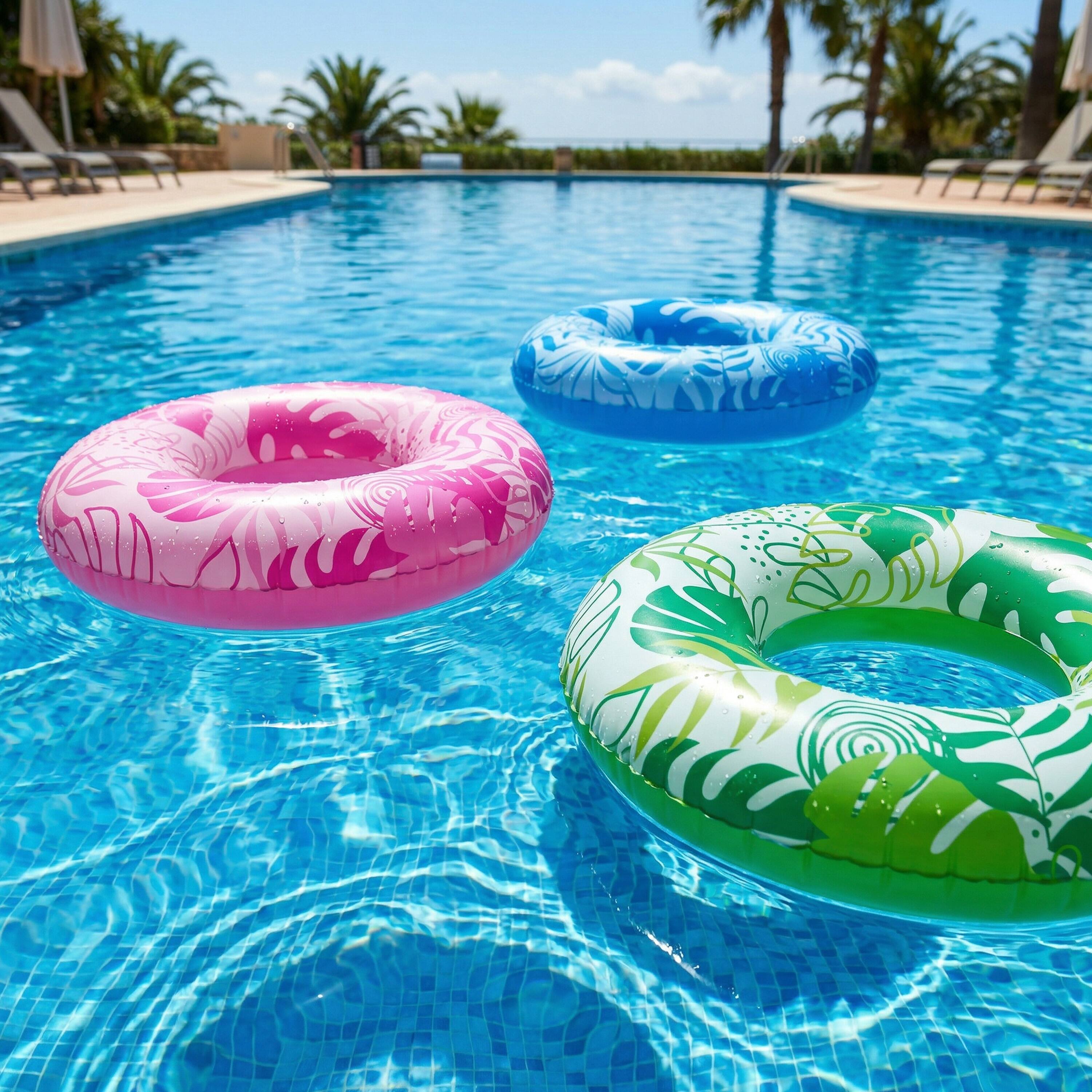 Alt View 1. Joyfy - 4 Packs Inflatable Pool Float, Swimming Pool Tube for Kids Adults, Tropical Leaves Floatie Ring Water Toys Summer Beach.