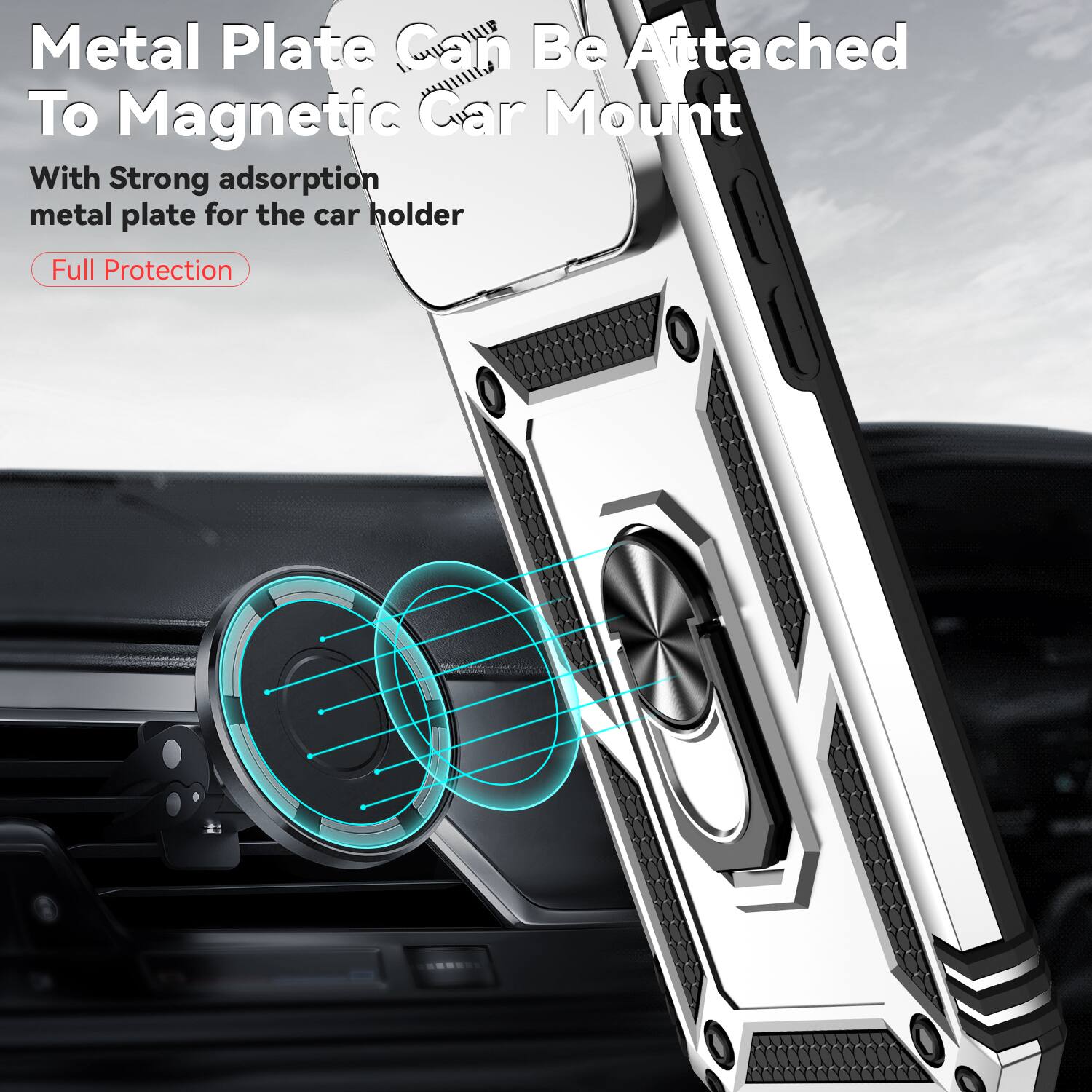 Metal Plate Can Be Attached To Magnetic Car Mount

With Strong adsorption metal plate for the car holder

Full Protection
