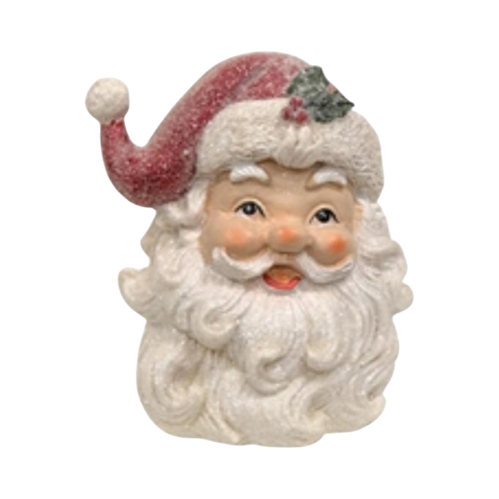 Left. BreeBe - 2/Set - Resin Glitter Retro Santa Head Sitters - White, Red, Cream.