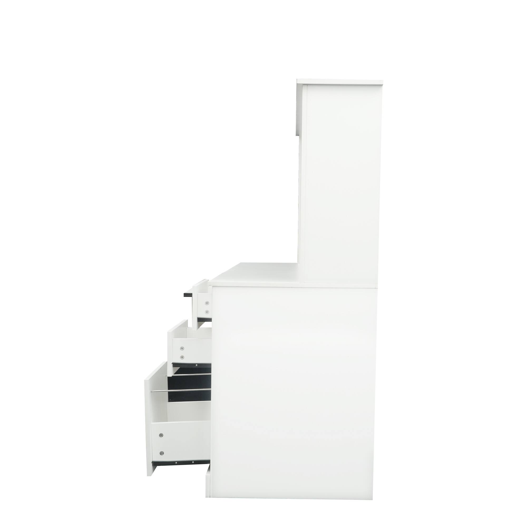 Left. GOODSILO - Home Office Computer Desk with Hutch | Study Writing Table with Storage - White.