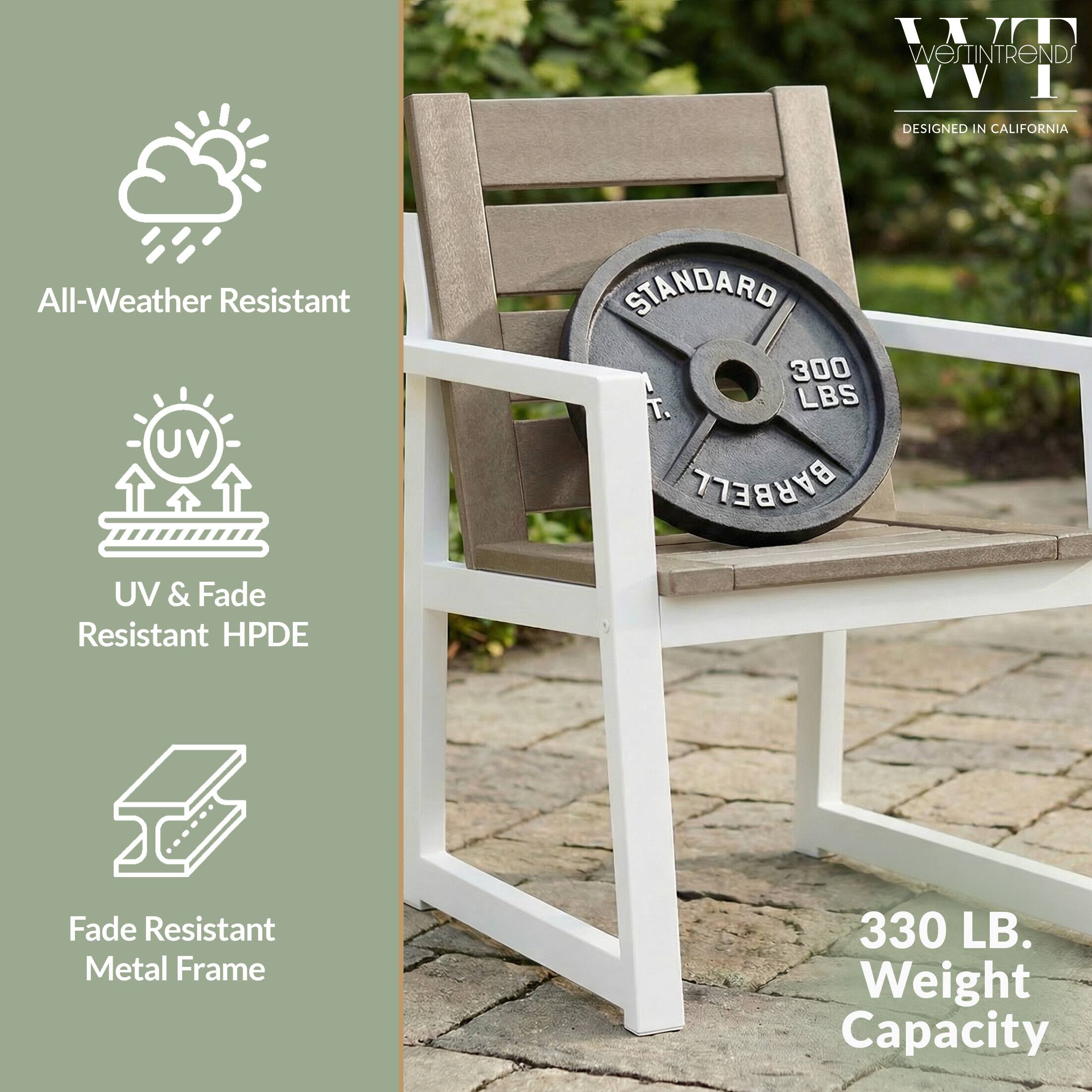 III WESTINTRENDS VVII  
DESIGNED IN CALIFORNIA  
All-Weather Resistant  
UV & Fade Resistant HPDE  
Fade Resistant Metal Frame  
330 LB. Weight Capacity