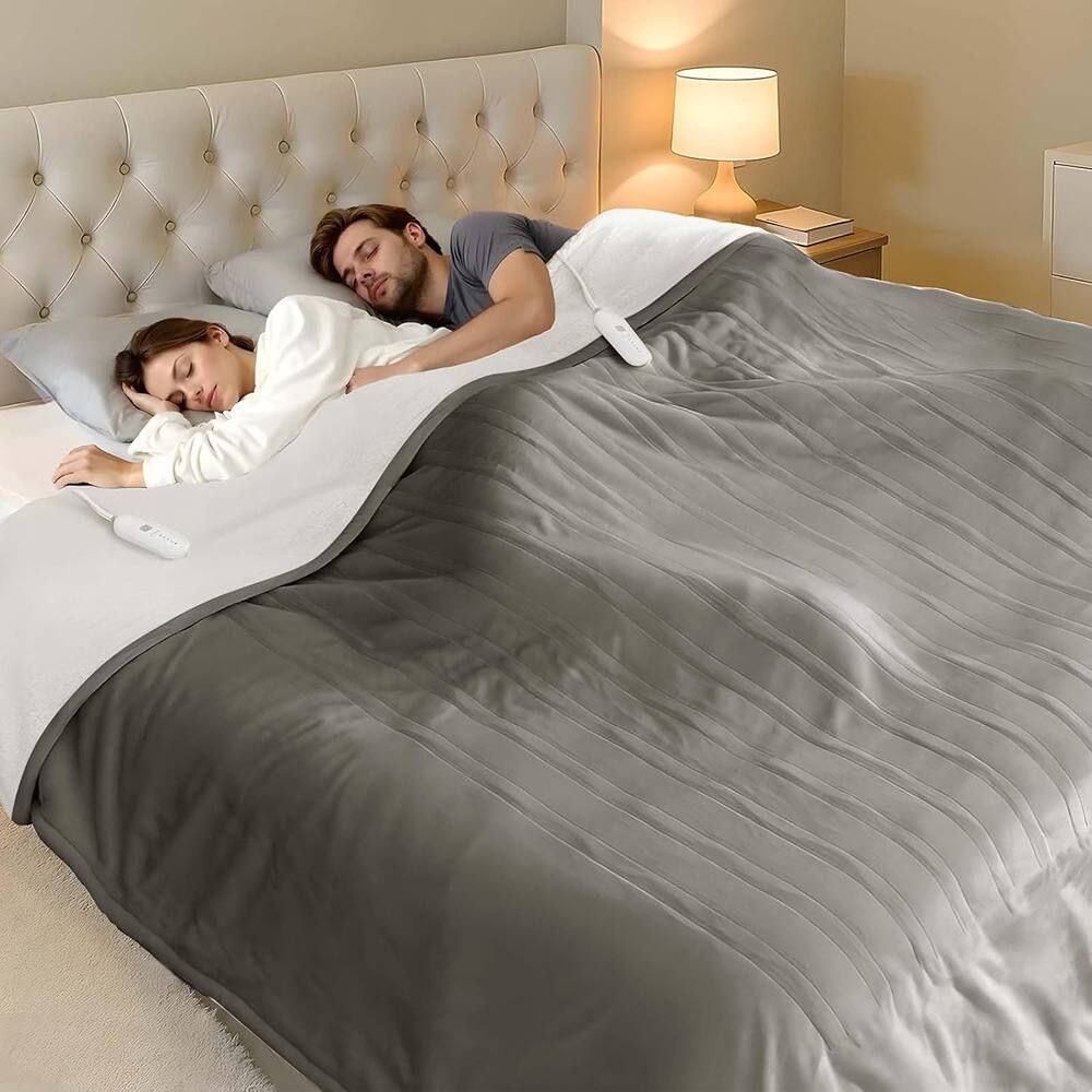 Front. MOSZAR LLC - Queen Electric Blanket – Soft Fabric, 5 Heat Settings, Grey - grey.