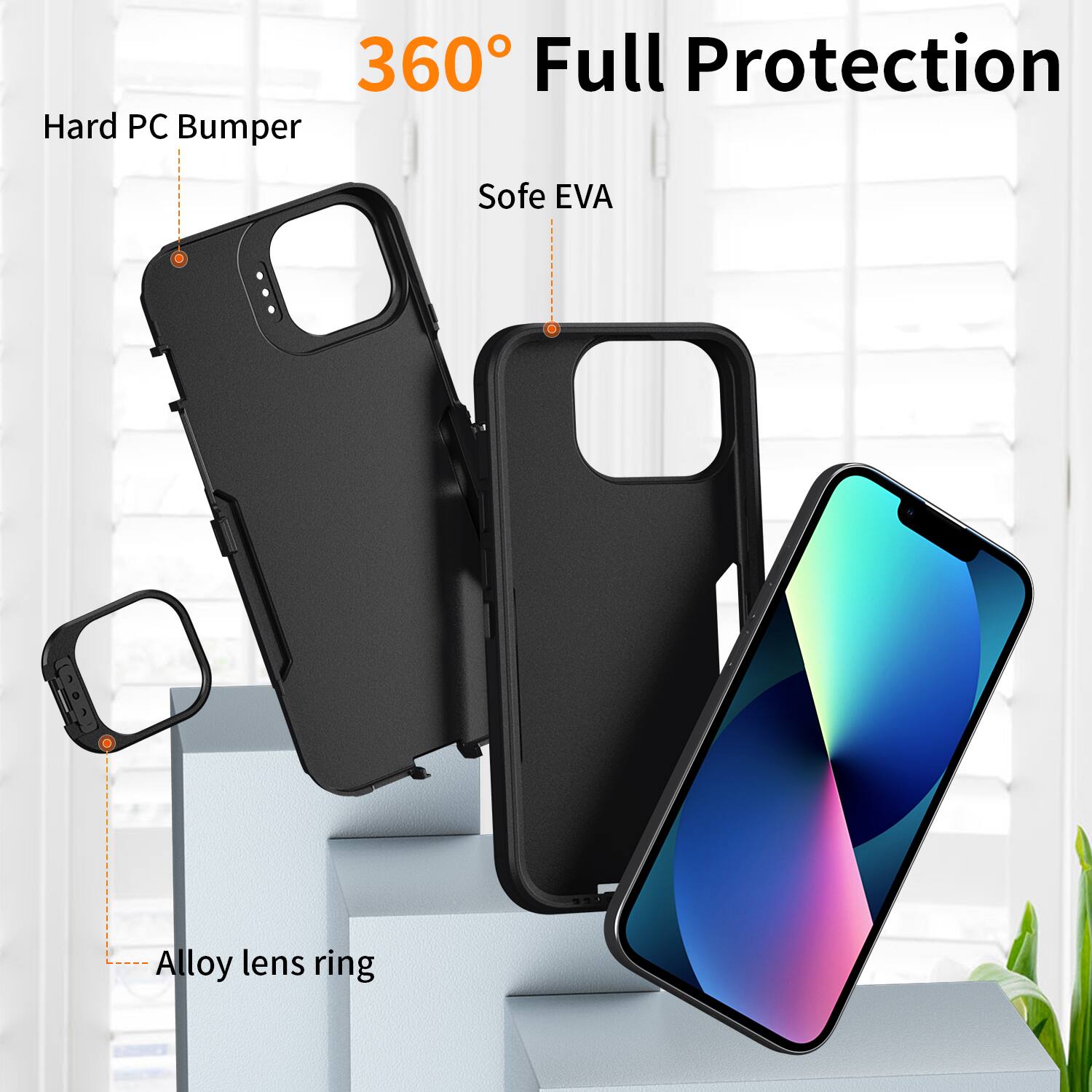 360° Full Protection

Hard PC Bumper

Soft EVA

Alloy lens ring