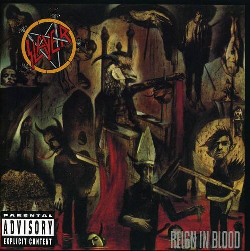 Sure, here is the corrected and grouped text from the image:

- **Parental Advisory: Explicit Content**
- **Reign in Blood**
- **Slayer**
