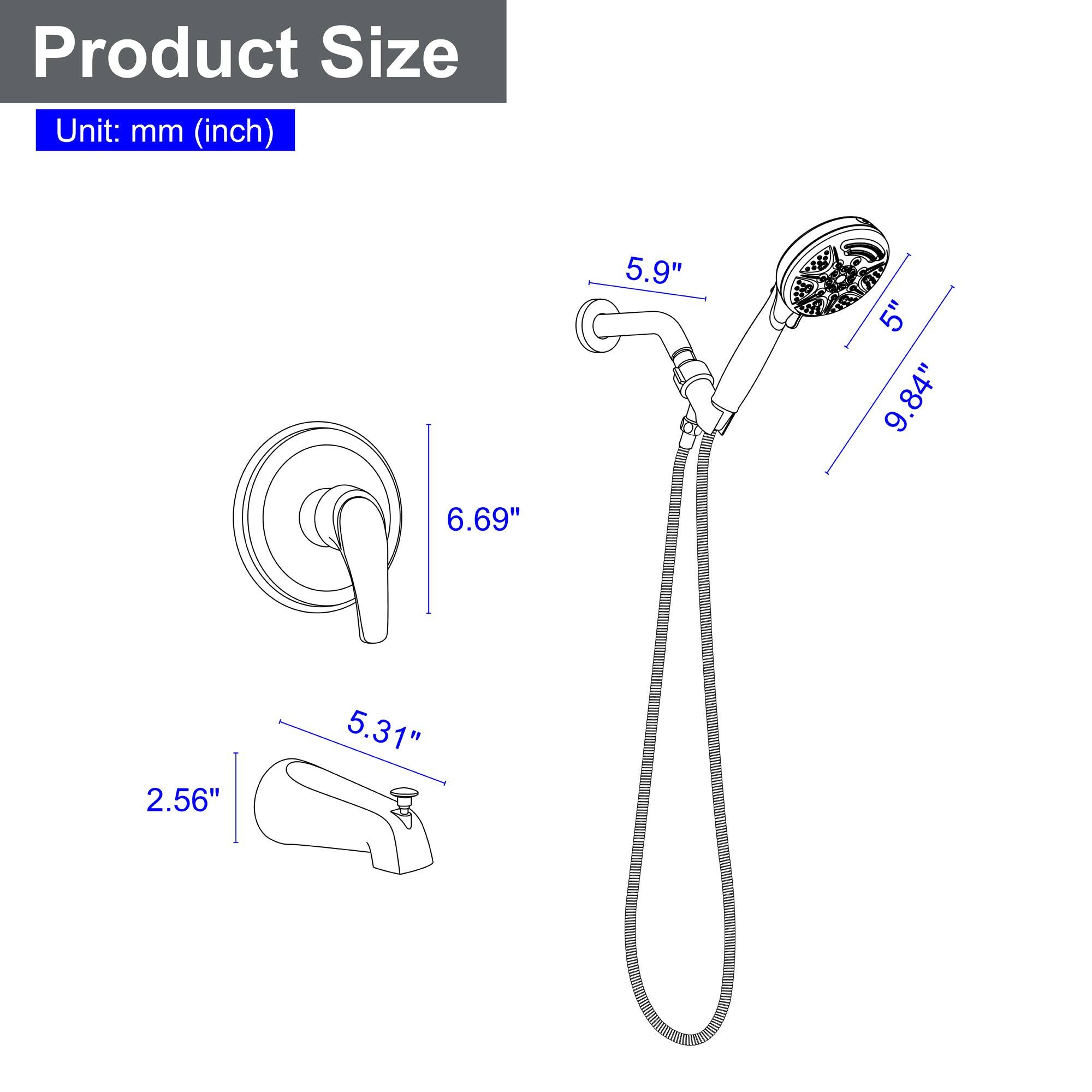 Product Size  
Unit: mm (inch)  

- 5.9"  
- 5"  
- 9.84"  
- 6.69"  
- 2.56"  
- 5.31"