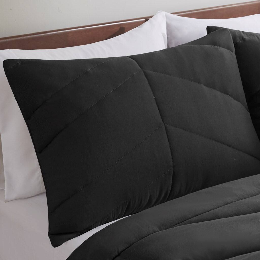 Alt View 2. Gracie Mills - Gracie Mills Solid Quilted Chevron Comforter Set with 350 GSM Polyfill - Black.