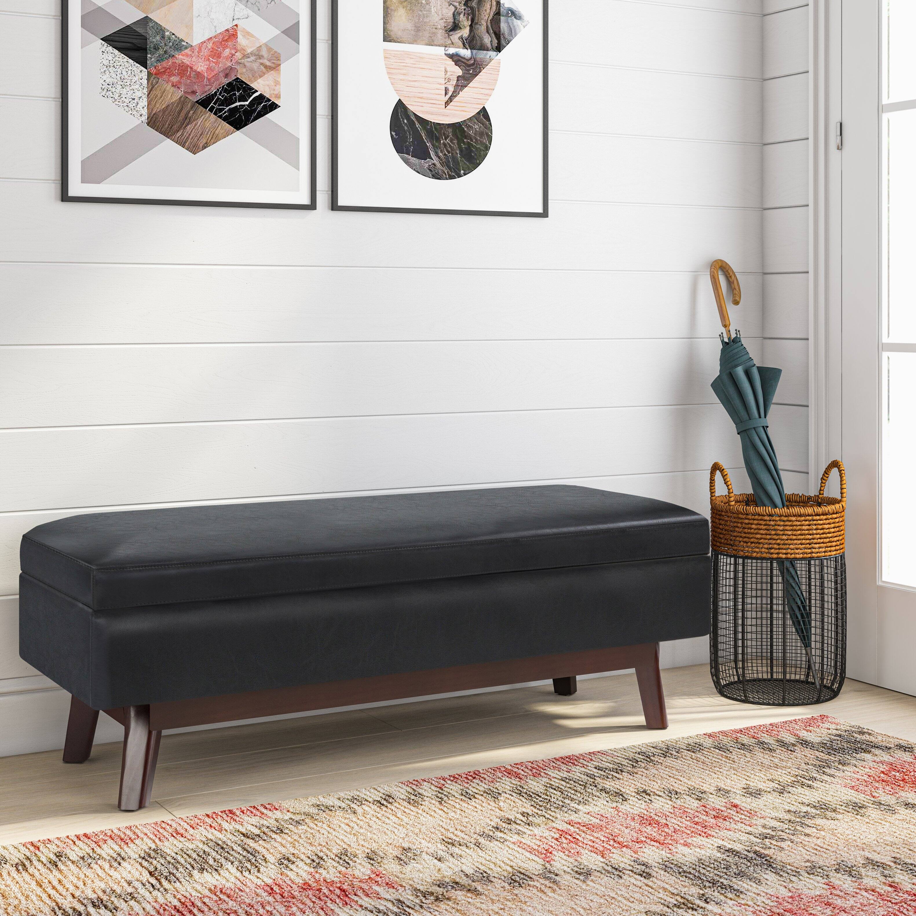 Left. Simpli Home - Owen Rectangular Storage Ottoman - Midnight Black.