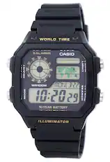 WORLD TIME
CASIO
5 ALARMS
ADJUST
WR100M
10 YEAR BATTERY
ILLUMINATOR
LIGHT
SEARCH
MODE
MON 3-22
10:20 29