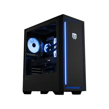 Front. Maingear - MG-1 Platinum Gaming Desktop - NVIDIA GeForce RTX 5070 - AMD Ryzen 7 7800X3D - 32GB DDR5 - 2TB NVMe SSD - WiFi 7 - RGB - Black.
